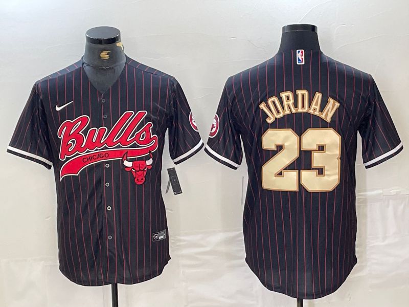 Men Chicago Bulls #23 Jordan Black Stripe Jointly 2024 Nike NBA Jersey style 1